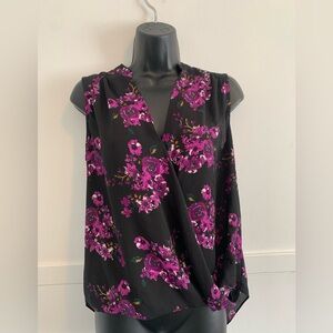 INC International Concepts Black Sleeveless Floral Surplice Top-Chic Floral